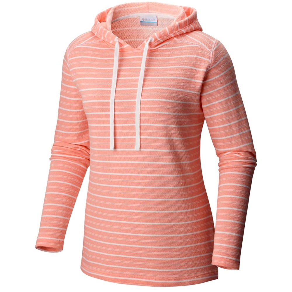 Columbia Hoodie Shirt Women's Coral & White Striped Pullover Long Sleeve